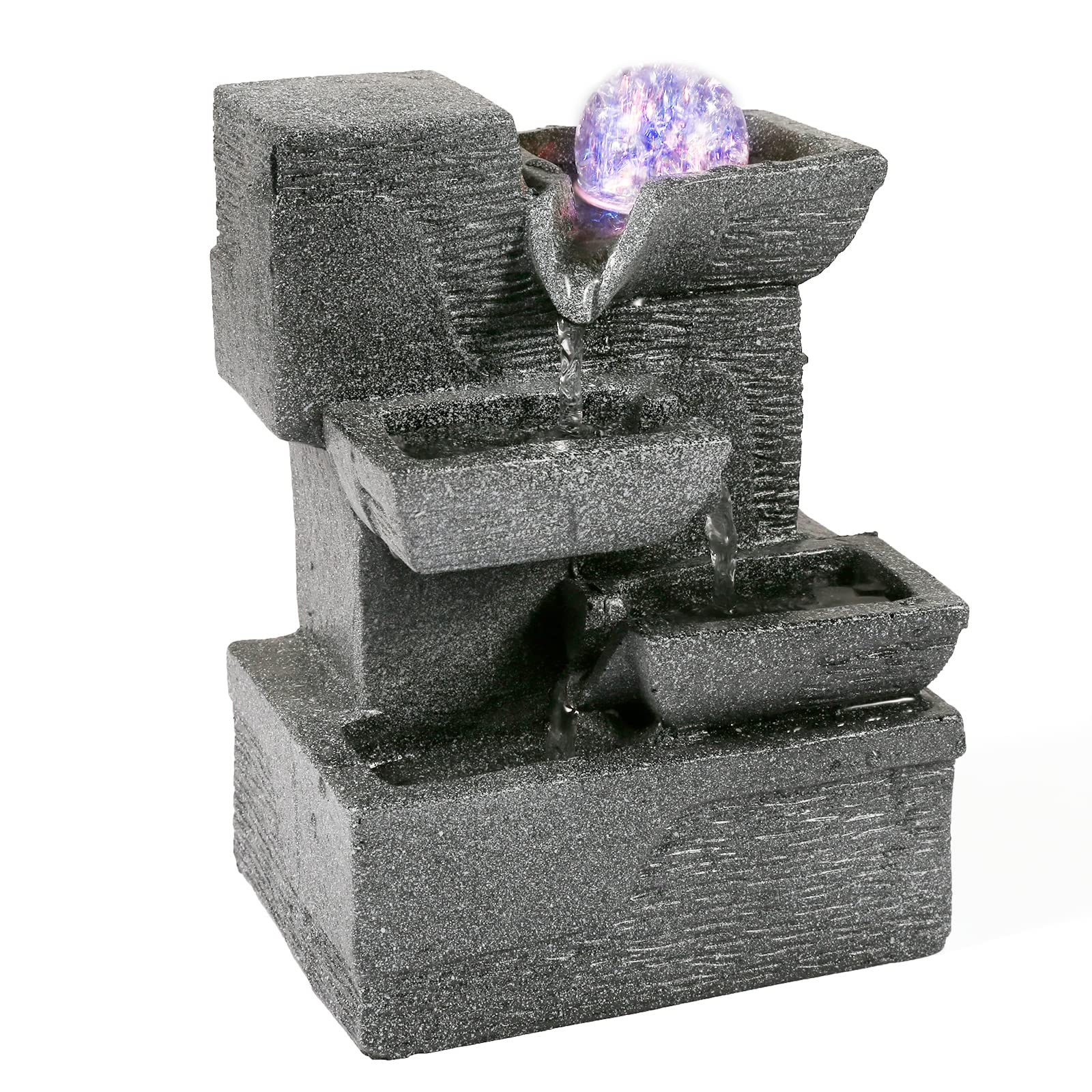Dyna-Living Indoor Water Fountain,Environmental Resin Meditation Fountain,Tabletop Fountain,Indoor Waterfall Feature with Crystal Ball and Light for Home Office Decor Relaxation 6''X4''X8''