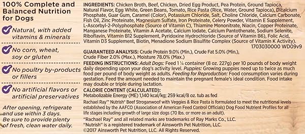 NUTRISH WET DOG FOOD TUBS, BEEF STROGANWOOF RECIPE, 8 OUNCE TUB (PACK OF 8) (RACHAEL RAY)