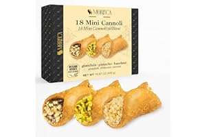 MORECA Biscotti Cannoli Italian Cookies - 18 Mini Cannoli in Gift Box with Pistachio, Gianduia and Hazelnut Cream, Cookies Gift Basket Holiday Gifts, Authentic Sicilian Biscotti for Family Gifts Men Women
