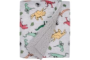 NOJO Welcome to The Universe Baby Jurassic World Grey, Green, Orange and Yellow Dinosaur Super Soft Sherpa Baby Blanket