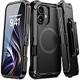 DUEDUE for iPhone 17 Case with Belt Clip Holster, Heavy Duty Protection iPhone 17 Case Magnetic[Compatible with Magsafe], Rugged Phone Cover with 360°Rotating Kickstand, Black