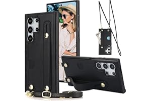 Ephoou Crossbody Wrist Strap Wallet Case for Samsung Galaxy S24 Ultra (Not S24) with Cash Change Slot for Women girl, Removable Adjustable Shoulder Lanyard Cover for Galaxy S24 Ultra XK-Black