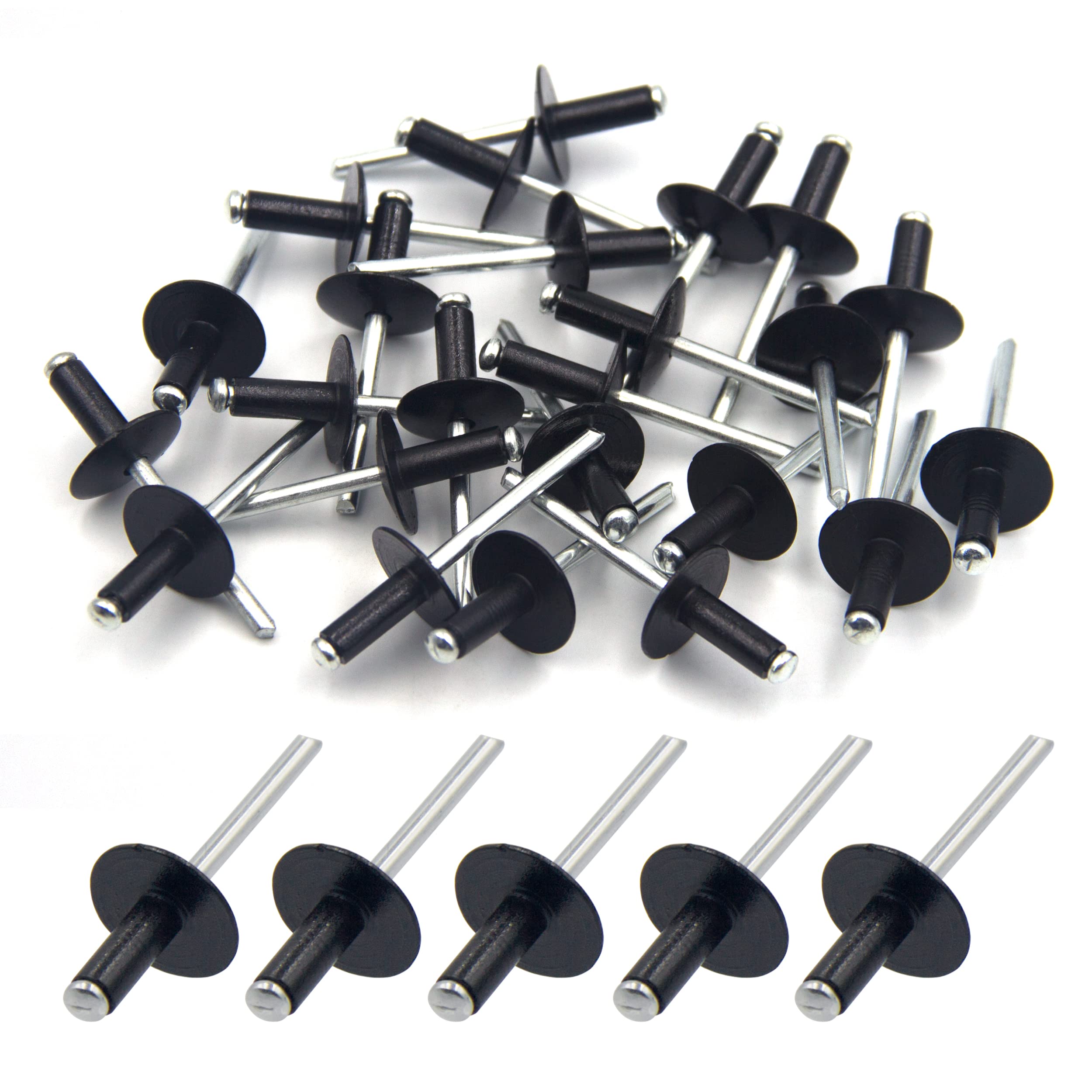 Black Pop Rivets, BESTYCHAO 50pcs Large Aluminum Blind Rivets 4.8mm x 12mm, Large Flange Pop Rivets — image 1