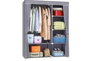 KEKIWE Portable Closet, Wardrobe Closet for Hanging Clothes with 1 Hanging Rods, 6 Storage Organizer Shelves, Easy to Assemble, Space Saving for Bedroom, 43 x 17.7 x 66 Inches, Grey