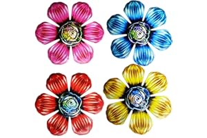 LITIALLY 4PCS Metal Flower Wall Decor Set - 5.7 Inch, Elegant Metal Flower Wall Art Garden Decor Hanging for Indoor and Outdoor Hanging - Perfect for Farmhouse, Fence, Patio, Living Room, Bedroom, Kitchen, Dining Room