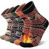 COOVAN Mens Wool Socks Winter Warm Pattern Thick Hiking Thermel Cold Weather Crew Socks 5 Pairs