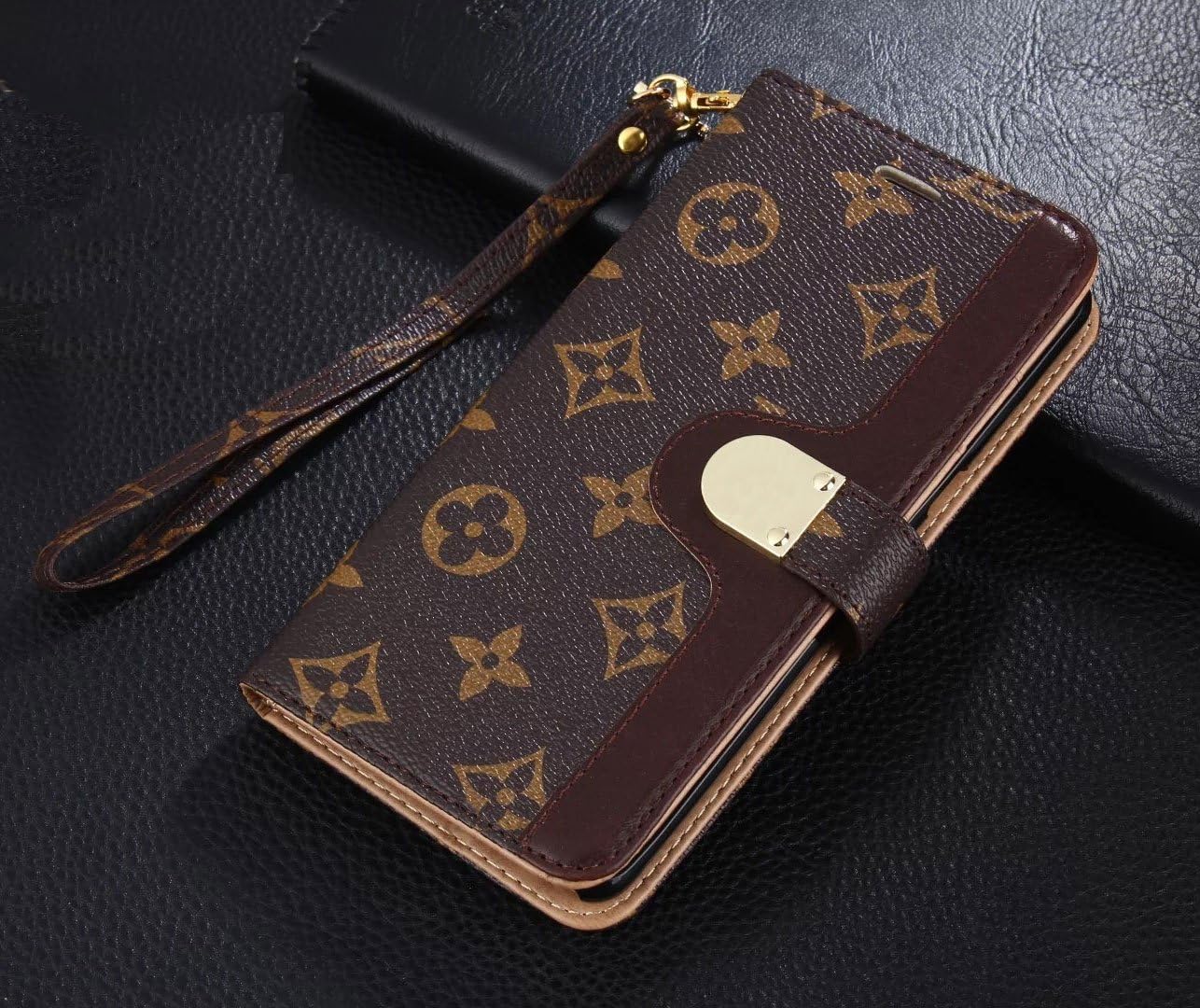 NiceToYou iPhone Xs Max Case Bifold Monogram Magnetic Leather Flip Filo Card Cash Clip Strap Wallet Case Cover for Luxury Famous Elegant iPhone Xs Max 6.5" (Big Flowers)