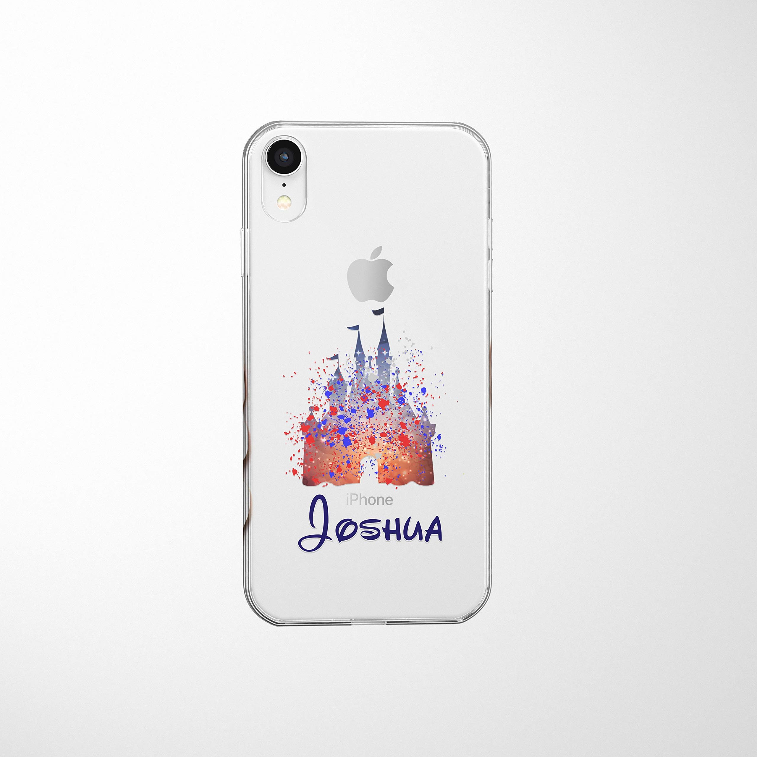 SmartGiftShop Cartoon Movie PERSONALISED CLEAR TPU Phone Cover Case for iPhone & Samsung Disney-iPhone X-Disney Castle Blue