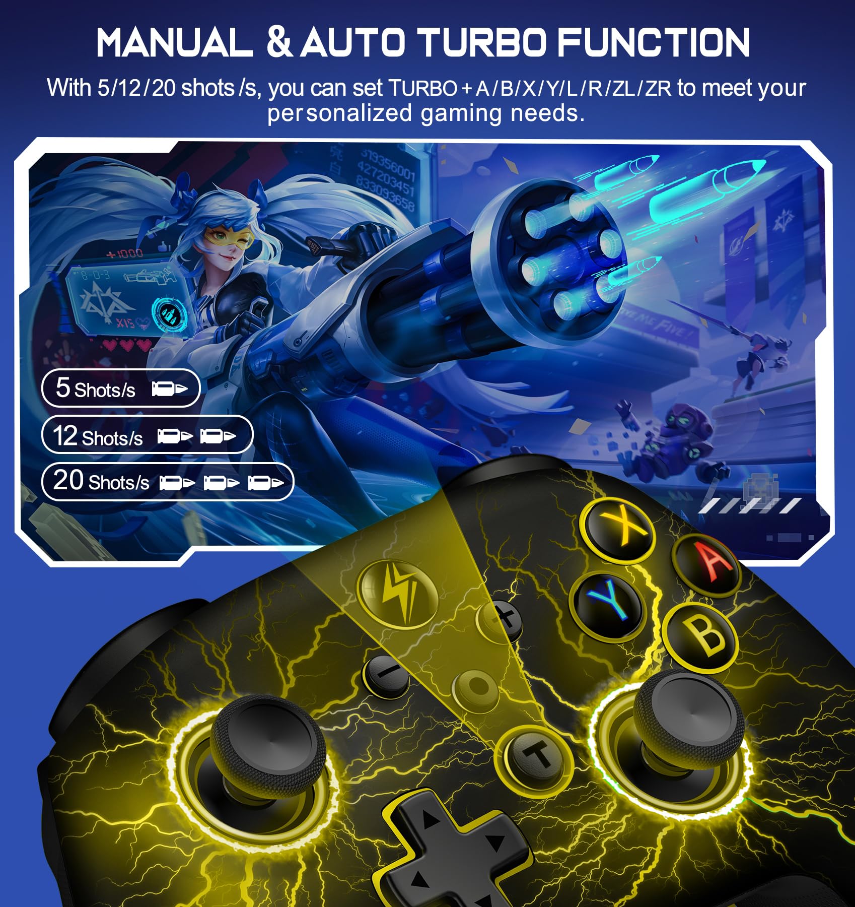 Wireless Switch Pro Controller for Nintendo Switch Controller, Cool LED Wired PC Joysticks-Wireless iOS Gamepad/Android Remote/Programmable Nintendo Switch Accessories Interactive Gaming Figures