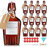 Acellegic 12 Set Swing Top Glass Flask Homemade Vanilla Extract Bottles with Stoppers Stickers Jar Brush Funnel Rope Labels Bottle for Holiday DIY Crafts Christmas Wedding Gifts (Amber,8.4oz)