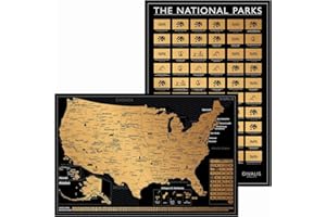 DIVALIS 2 in 1 Gift Set - Scratch off US Map and 63 National Parks Poster - 24x16 Easy to Frame Scratchable United States of America Posters - Globetrotters Wall Map - Black and Gold Travel Tracker
