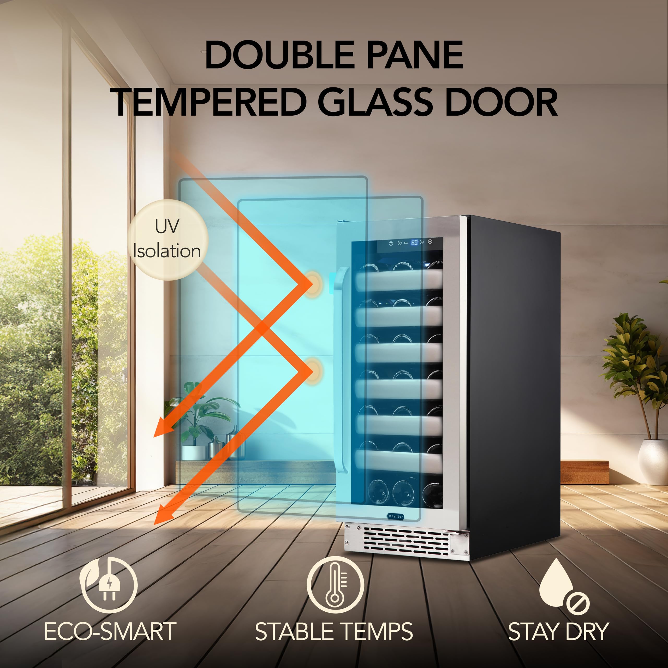 Whynter BWR-331SL Elite 33 Bottle Seamless Door Single Zone, Stainless Steel/Black Built-in Wine Refrigerator