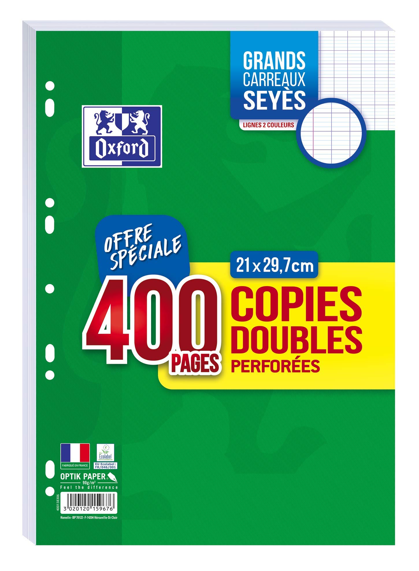 OXFORD Seyes Set of 400 Double Copy Pages Large Squares A4 Format (21 x 29.7 cm) Perforated