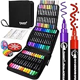 TANMIT Acrylic Paint Pens Markers, 48 Colors Dual Tip Acrylic Paint Pens for Rock Painting, Wood, Canvas, Stone, Glass, Ceramic Surfaces, DIY Crafts Making Art Supplies (Round Tip and Fine Tip)