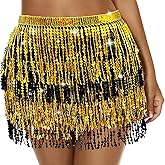 Women's Sequin Fringe Skirt Sparkle Tassel Skirts Belly Dance Hip Scarf for Women and Girls Festival Party Rave Costume