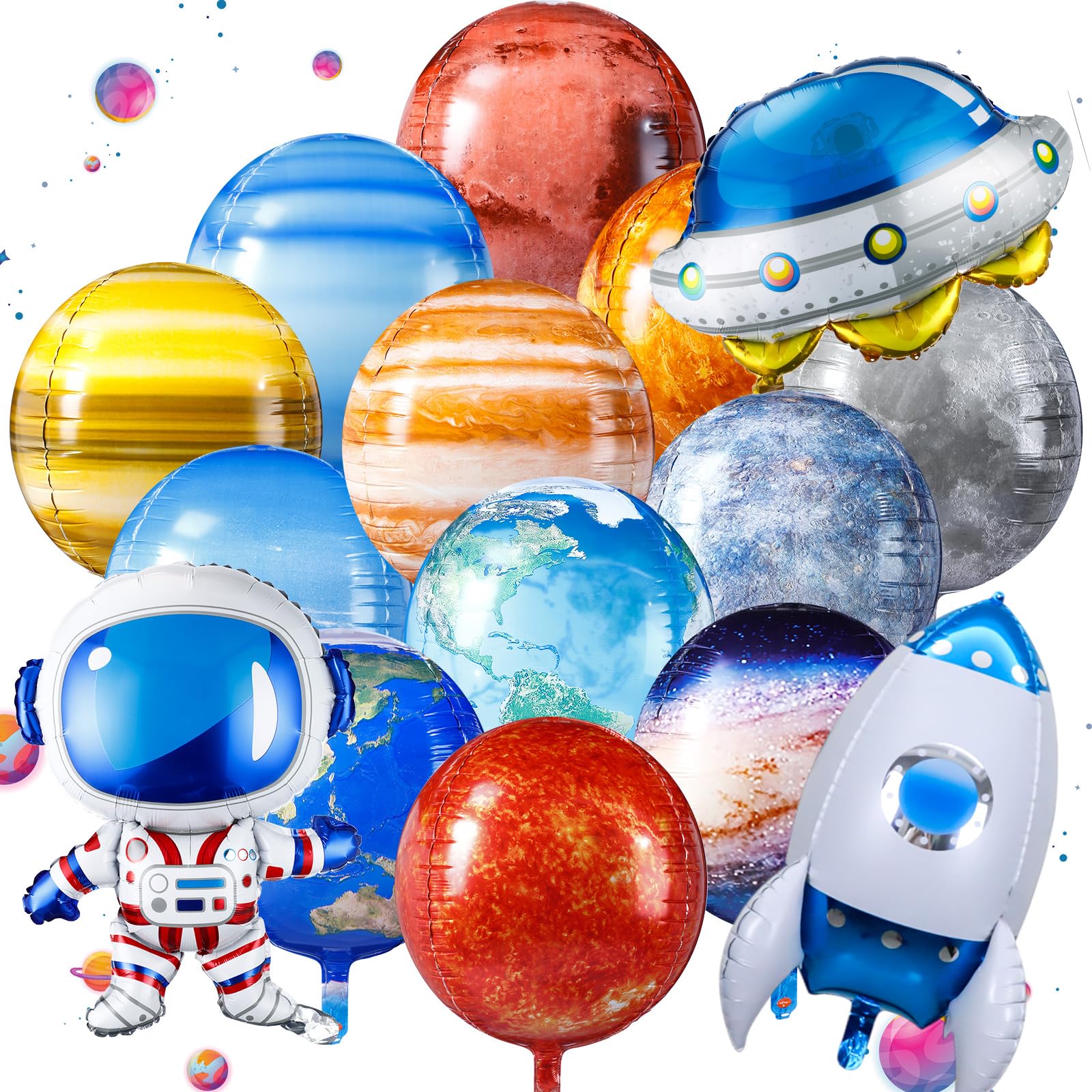 Photo 1 of Poen 15 Pcs Space Balloons Space Party Decorations 22 Inch Galaxy Solar System World Map Globe Planet Balloons Inflatable Spaceship Rocket Astronaut Balloon for Birthday Party Decor
