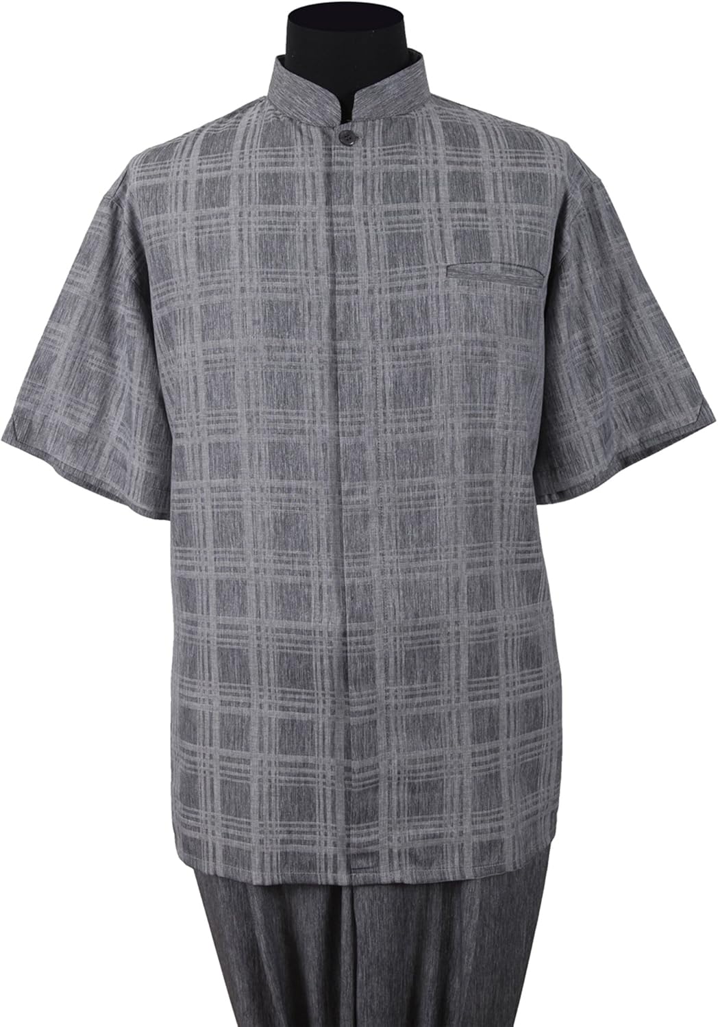 Milano Moda Banded Collar Walking Suit with Windowpane Design in 5