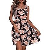 HUHOT Women's Summer Casual Square Neck Dress with Pocket Cute Sleeveless High Waist A-line Sundress Midi Dresses