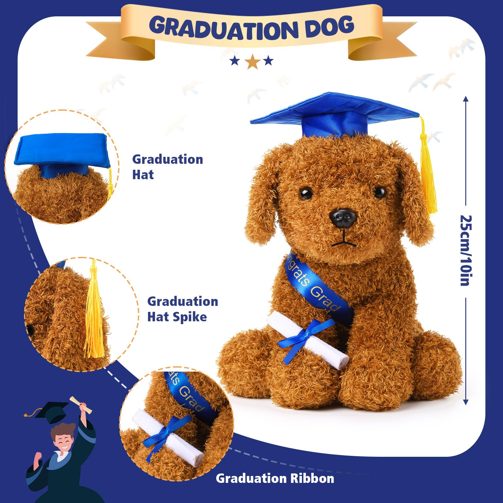 Condition photo showing New/Like New for chalyna 10 inch graduation season dog preschool plush stuffed animal kindergarten graduation puppy w