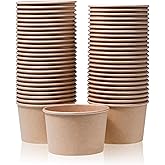 MATICAN Paper Ice Cream Cups - 50-Count 16-Oz Disposable Dessert Bowls for Hot or Cold Food, 16-Ounce Party Supplies Treat Cups for Sundae, Frozen Yogurt, Soup, Brown