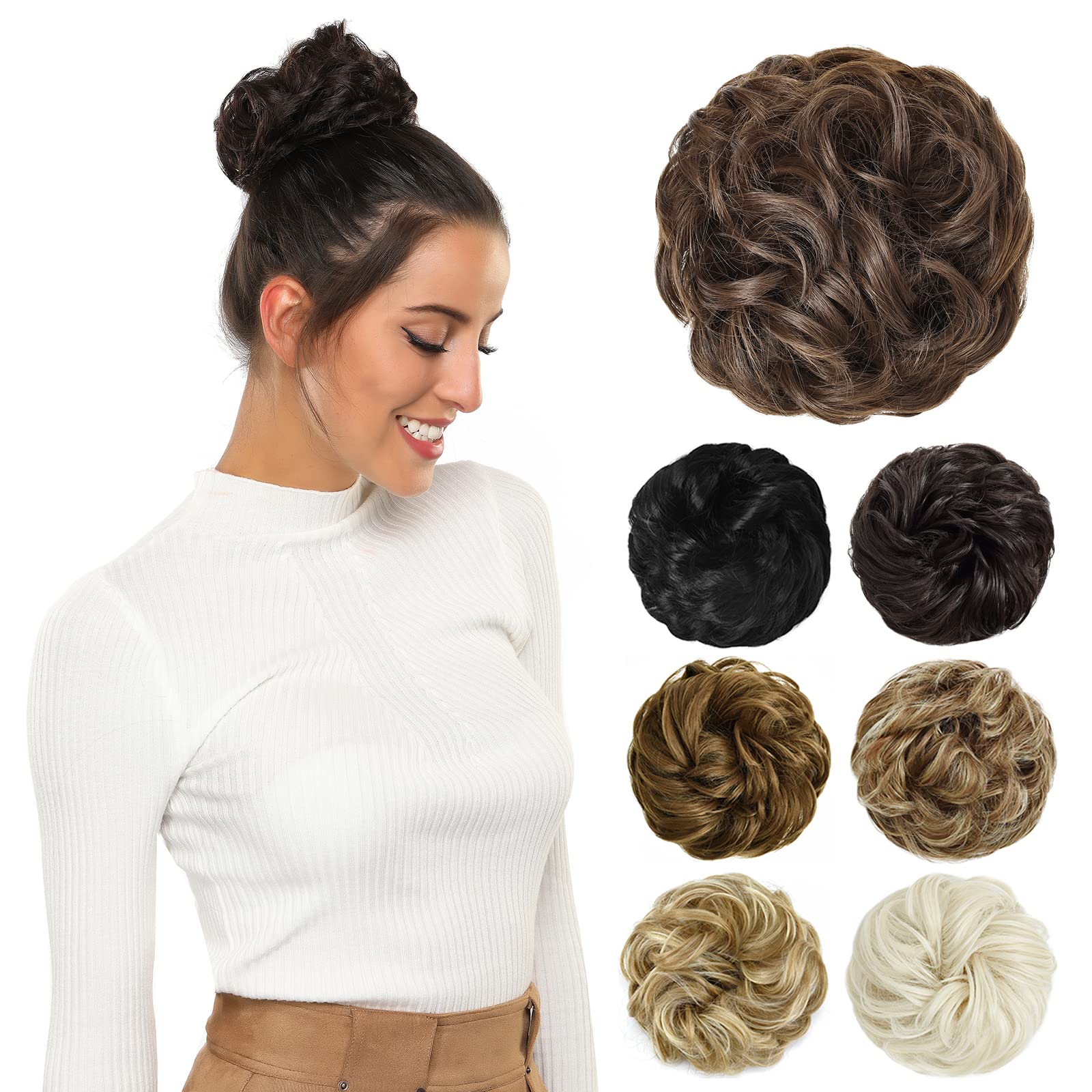 Yamel Messy Bun Hair Pieces for Women Hair Bun Extension Coffee Brown Updo Curly Messy Bun Scrunchie — image 1