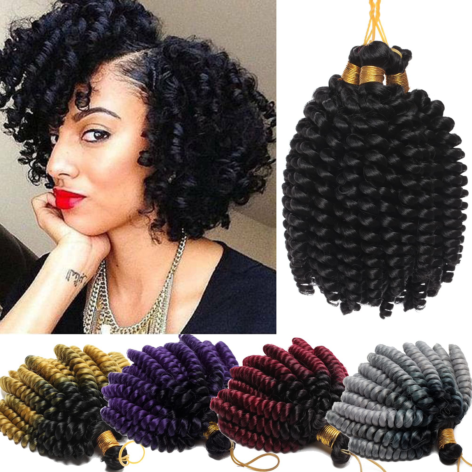 Jamaican Bounce Crochet Hair Jumpy Wand Curl Short Curly Braids Synthetic Crochet Braiding Hair Extensions Twist Braid Hair 6 inch 3 Bundles Natural Black