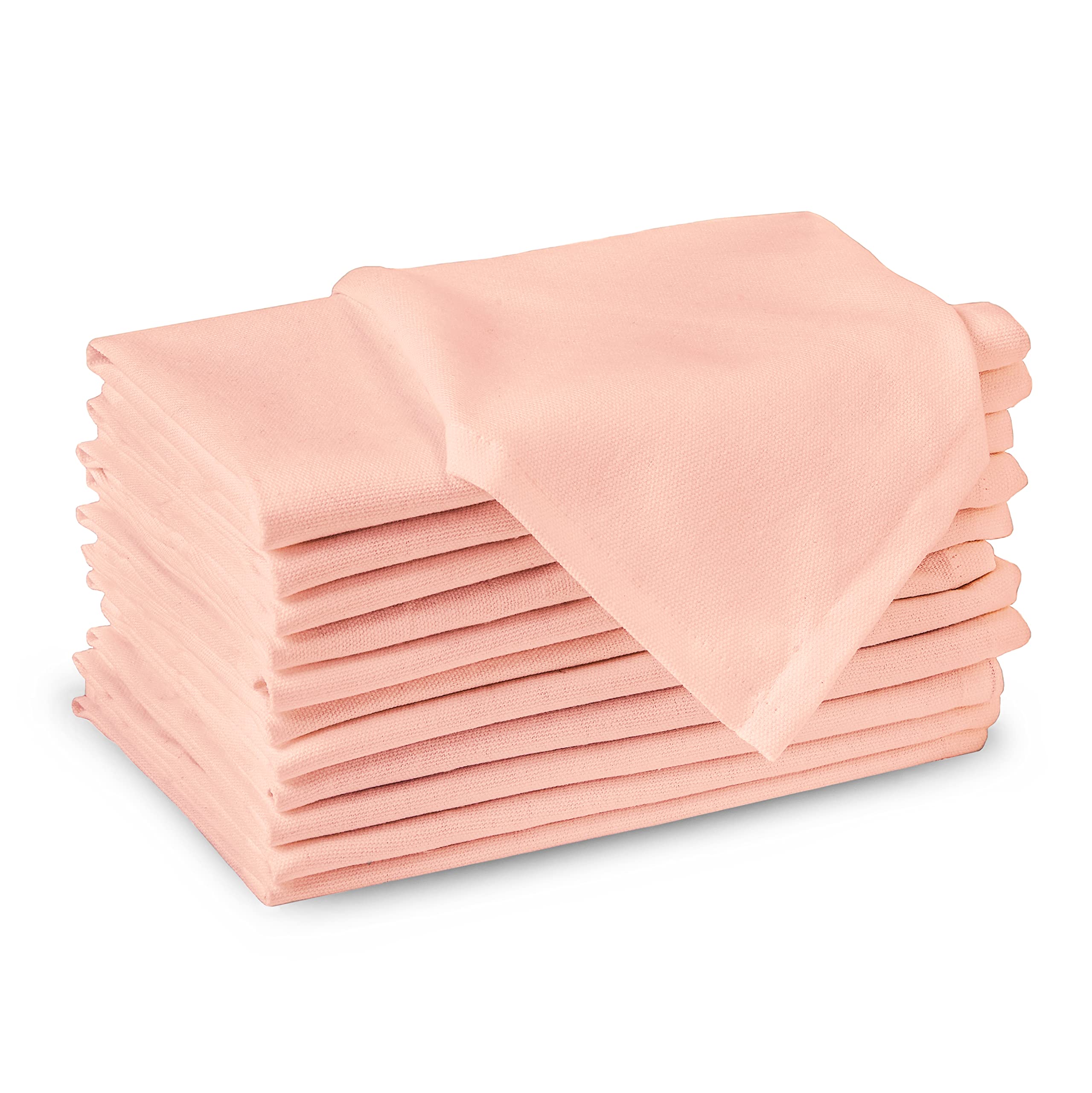 Encasa XO Peach Cloth Napkins Set of 12, 17x17 in | Solid Color Cotton Dinner Napkins | Washable & Reusable Wedding Napkins for Holiday Dinners, Party, & Everyday Table Decor
