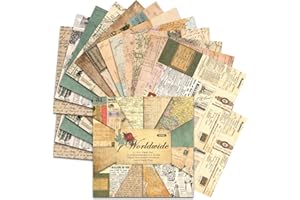 BLEDS Scrapbook Paper Pad 6x6, 24 Sheets 160gsm Vintage g Retro One Single-Side Decopodge Scrapbooking Supplies For Craft DIY Junk Journal Card-Making Decorative Background Ephemera