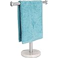 Kingmate Hand Towel Holder Stand, Natural Marble Base T-Shape Fingertip Towel Rack, Rust-Proof (Brushed Nickel)