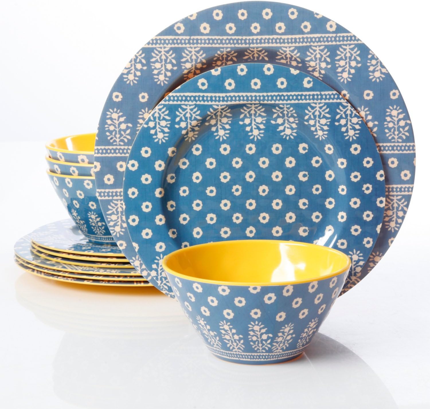 Gibson 94936.12 Studio Zoey 12 Piece Melamine Dinnerware, Blue Amazon