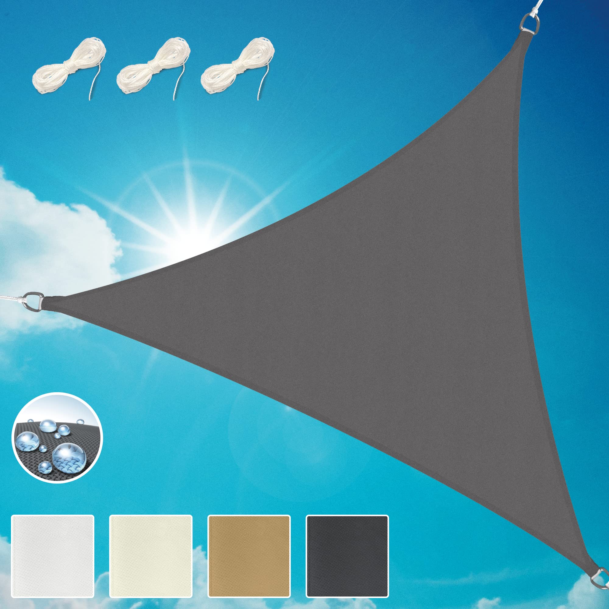 Sol Royal Triangle Sun Shade Sail 3,6x3,6x3,6 m PES Breathable & UV-light resistant Sun Shades for Garden Sail Canopy Waterproof Terrace Balcony & Pool - 360x360x360 cm Anthracite - SolVision PS9