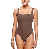 INLYRIC Womens' Inbarely Square Neck Thong Bodysuit Sleeveless Tank Tops Slimming Backless Camisole for Going Out