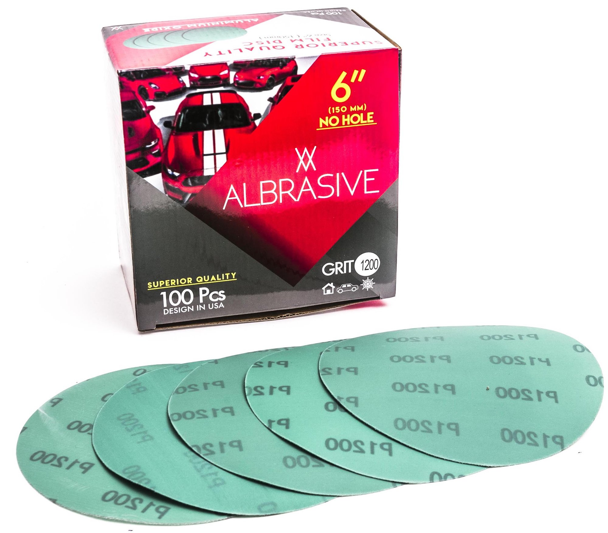 ALbrasives Velcro Hook Loop Sanding Discs 6 Inch No Holes, 100 Pack