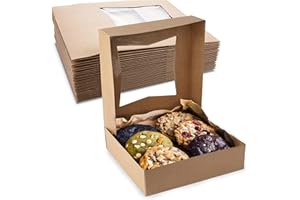 MT Products Brown Cookie Boxes 8" x 8" x 2.5" - Auto Pop-Up Bakery Boxes with Window (Pack of 25) - Made in the USA