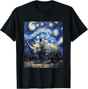 Rhino Rhinoceros Van Gogh Style Starry Night Graphic T-Shirt