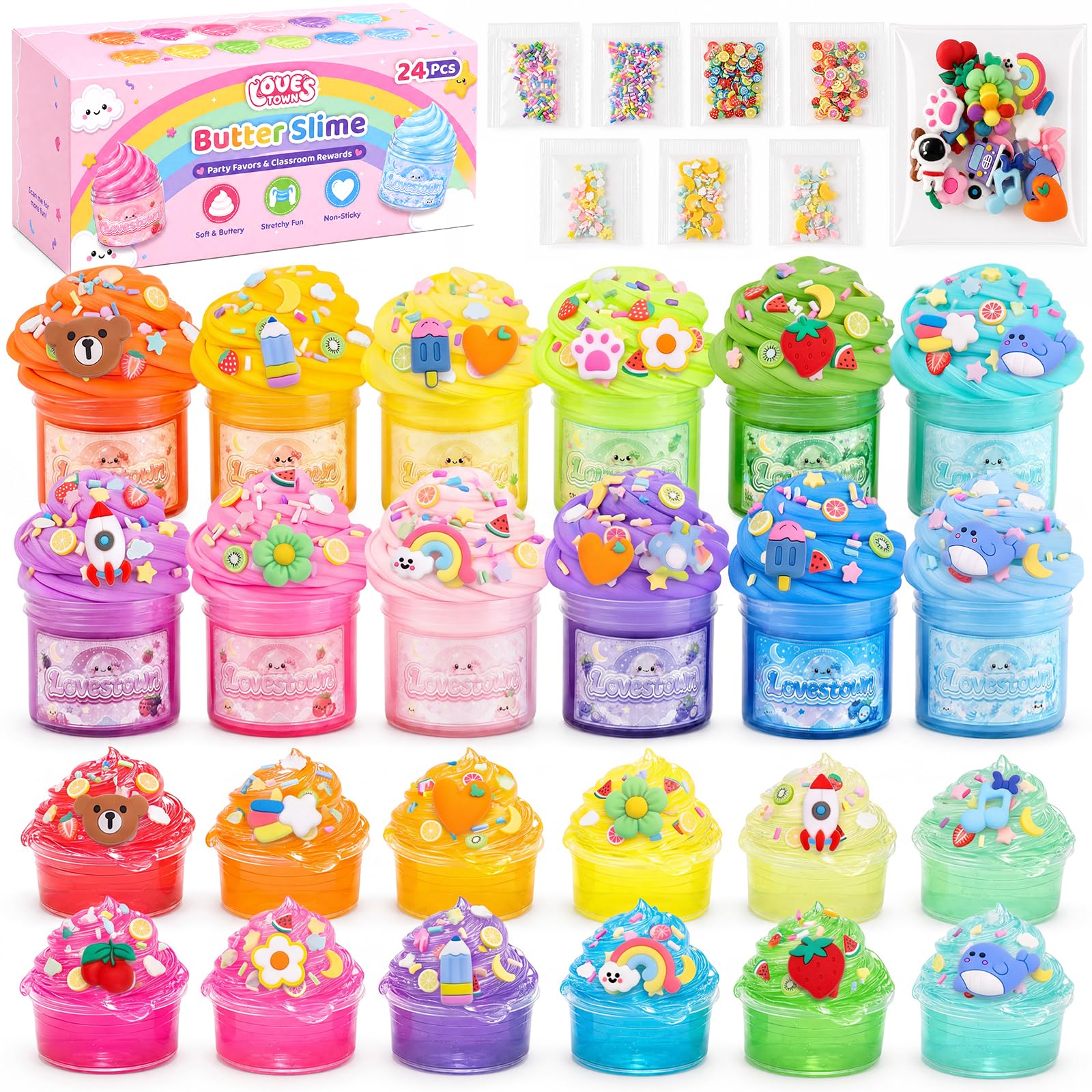 LovesTown 24 Pack Crystal & Cloud Butter Slime Kit, Squishy Party Favors