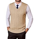 Kallspin Mens Sweater Vest Wool Blend Cable Knit V Neck Sleeveless Pullover Casual Bussiness Knitwear