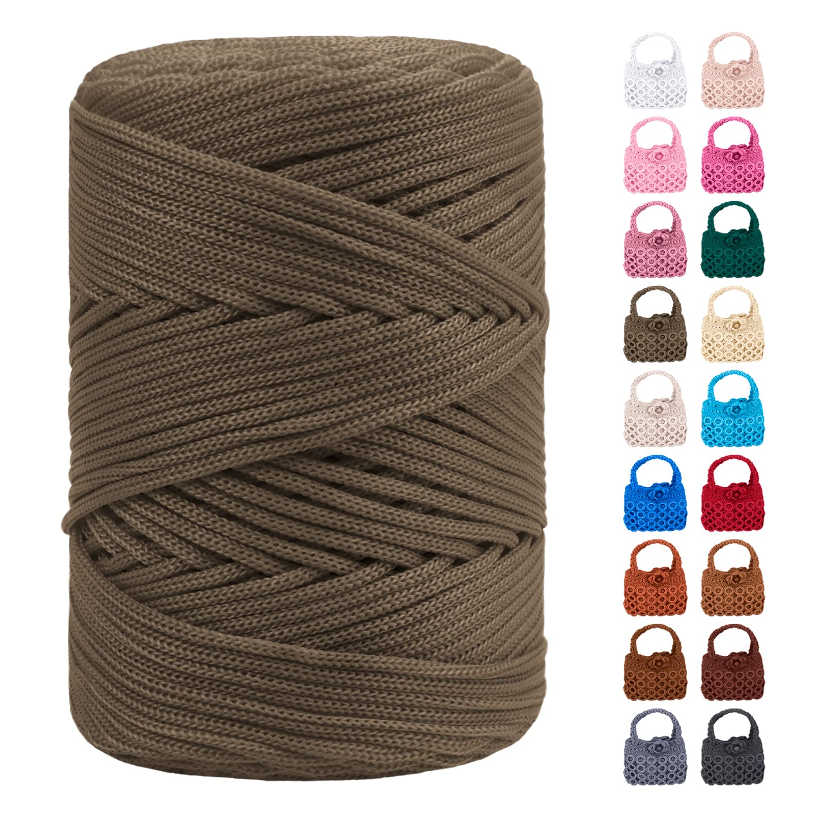 LEREATI Polyester Macrame Cord 3mm for Crocheting, 170m Braided Macrame Rope Polypropylene Crochet Bag Cord, Polyester Yarn for Basket Bags DIY Crafts Home Decoration (Gray Green)