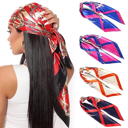 thumbnail image 2 of Cheap 90Cm Large Satin Scarf Hijab Scarf For Women Silk Satin Headband Hair Scarves Silk Satin Bandana Women Silk Square Scarf 2 of 10
