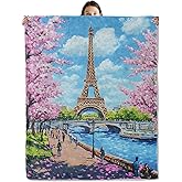 wyxdwh Romantic Paris Eiffel Tower Blanket, Cozy Flannel Throw Blanket with Cherry Blossoms for Couch Outdoor, Plush Soft Lightweight Travel Blankets for Bed Decor and Gifts, for Women Adults 50"x60"