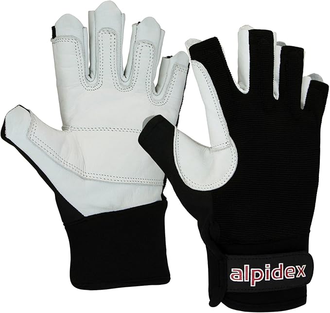 ALPIDEX Guantes de Escalada Guante de Via ferrata Unisex Cuero auténtico