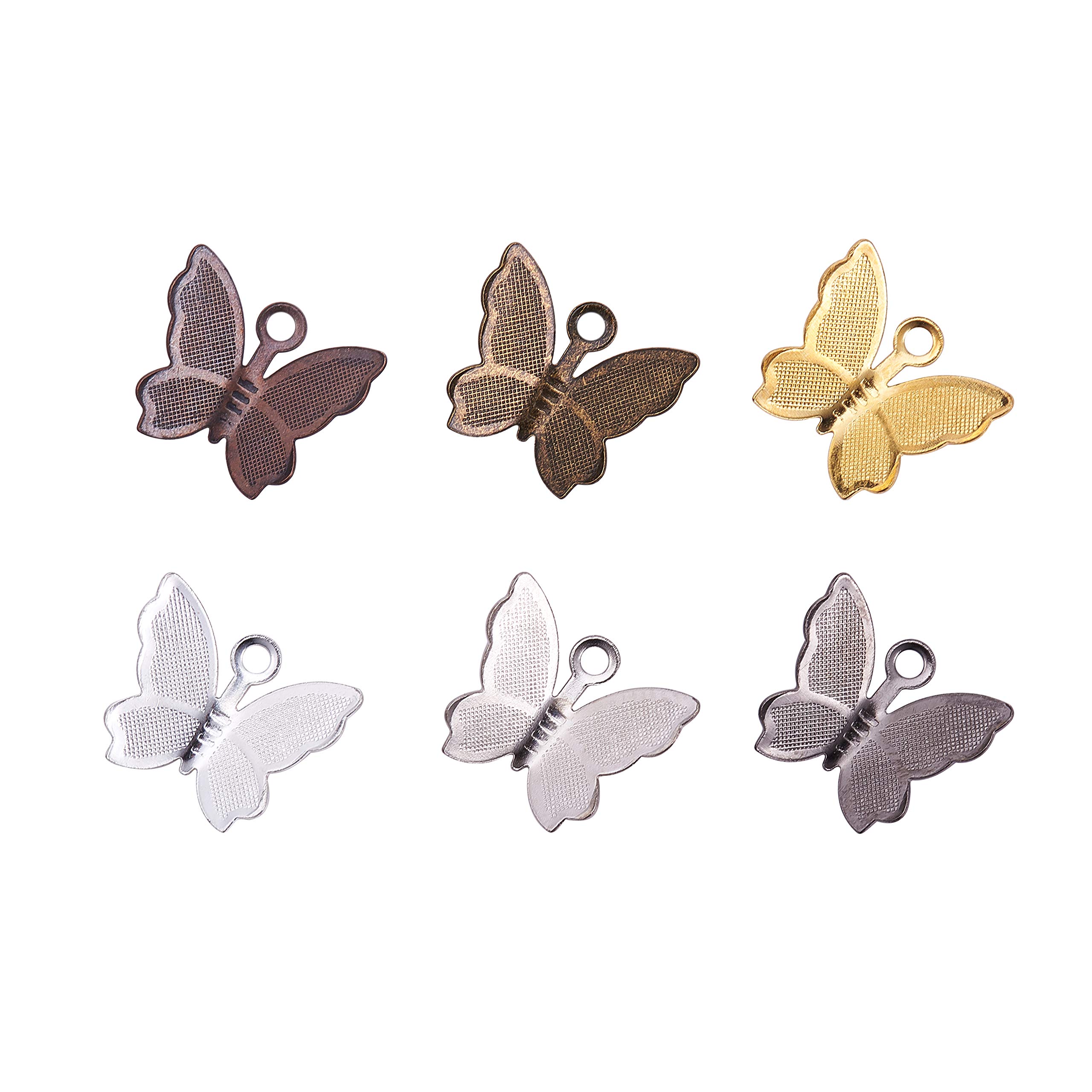 NBEADS 120 Pcs Butterfly Charms, Brass Butterfly Insect Charm, Metal Pendant Supplies Craft Findings for Jewelry Making, 6 colors