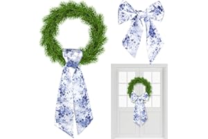 Floraltop 2 Pcs Wreath Sash for Front Door Reversible Chinoiserie Wreath Sash Accessories Decor for Monogram Garland Ribbon Porch Indoor Outdoor Home Party Yard Doorway(Chinese Style)