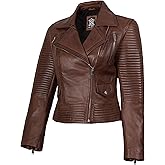 Decrum Leather Jacket Women - Casual Asymmetrical Stylish Real Lamsbkin Leather Jackets for Women