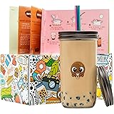 BobaGO Reusable Boba Cup with Straw, Bubble Tea Cup with Recipe Book, Reusable Boba Cups with Lids, Boba Tumbler, Boba Tea Cu