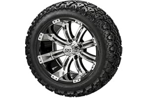 RM Cart 14" Casino Black/Machined on a 23x10-14 Sierra Sport Tire (Set of 4) | Golf Cart Tires and Wheels Combo with Standard Lug Nuts