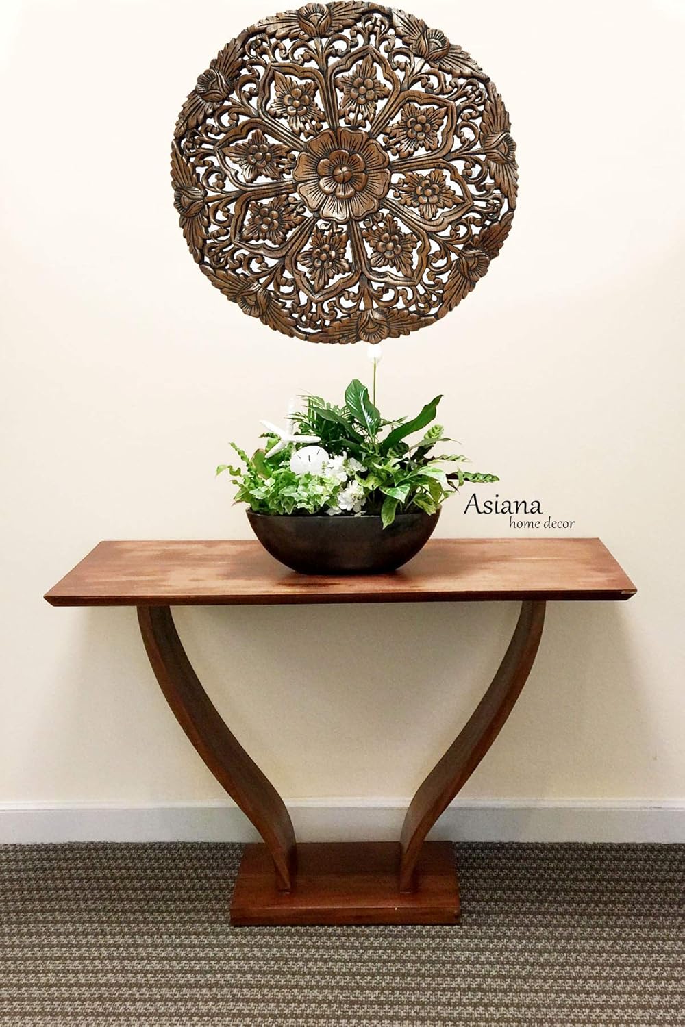 Amazon Com Medallion Lotus Wood Carved Wall Plaque Bali Tropical Floral Wood Carved Wall Art Home Decor 22 White Wash Home Kitchen