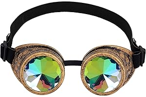 OMGREAT Kaleidoscope Goggles for Raves Trippy Psychedelic Steampunk Glasses with Rainbow Prism Diffraction Crystal Lenses