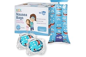 WECARE Kids Vomit Bags Disposable 20 Pack - Individually Wrapped Barf Bags with Cute Monster Print - Leak Proof Self Sealing Emesis Bags for Motion Car Sickness and Nausea - Ideal for Taxis, Airplane Travel