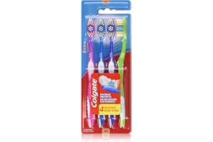 Colgate Soft Toothbrush Value 4 Pack - Extra Clean with Circular Power Soft Bristles, Grip Handle, 4 Toothbrushes, Multicolou